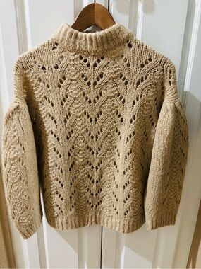 Kate Spade Cozy Openwork Mock Neck Sweater in Camel